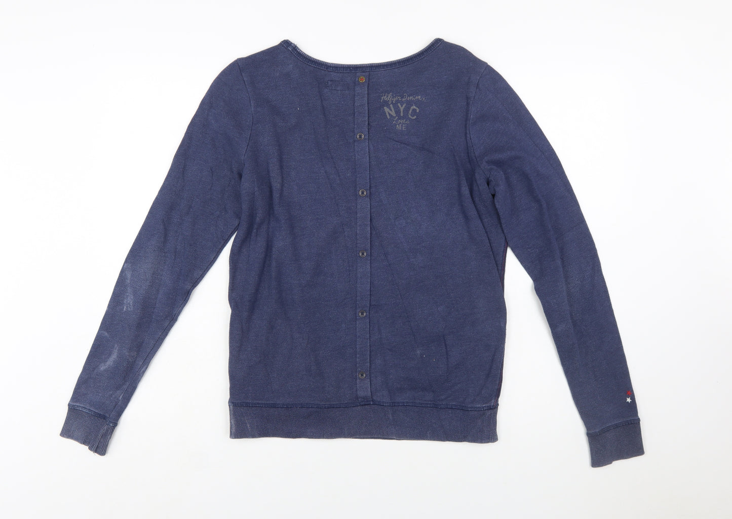 Hilfiger Denim Womens Navy Blue Pullover Sweatshirt M Sequin Heart