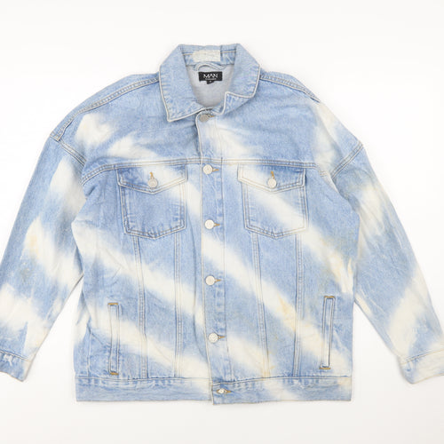 boohooMAN Men's Blue Denim Basic Jacket Size S Regular Fit