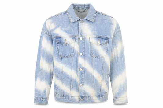 Front view of boohooMAN Men's Blue Denim Basic Jacket, size S, Regular Fit