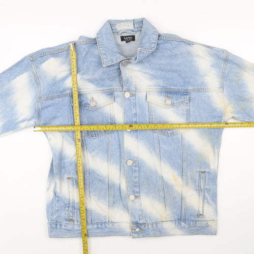 boohooMAN Men's Blue Denim Basic Jacket Size S Regular Fit