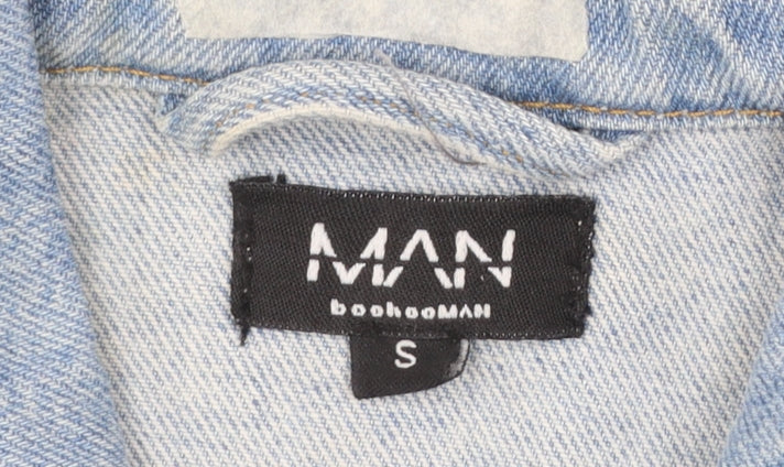 boohooMAN Men's Blue Denim Basic Jacket Size S Regular Fit