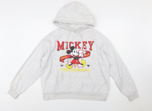 Disney Women Grey Mickey Mouse Pullover Hoodie Size 10/12