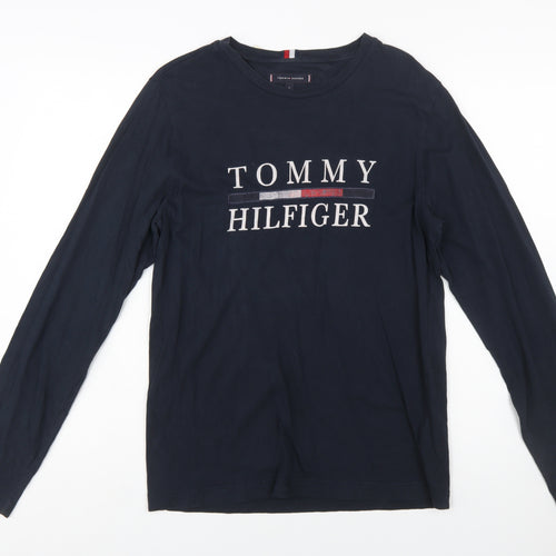 Tommy Hilfiger Men's Navy Blue Long Sleeve Logo Cotton T-Shirt Size S