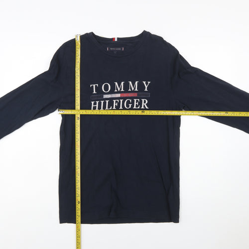 Tommy Hilfiger Men's Navy Blue Long Sleeve Logo Cotton T-Shirt Size S