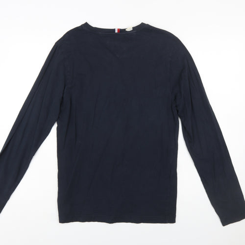 Tommy Hilfiger Men's Navy Blue Long Sleeve Logo Cotton T-Shirt Size S