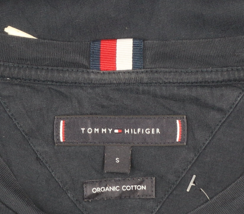 Tommy Hilfiger Men's Navy Blue Long Sleeve Logo Cotton T-Shirt Size S