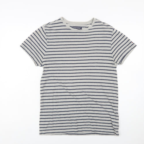 Tommy Hilfiger Men's Grey Striped Cotton Crew Neck T-Shirt Size S