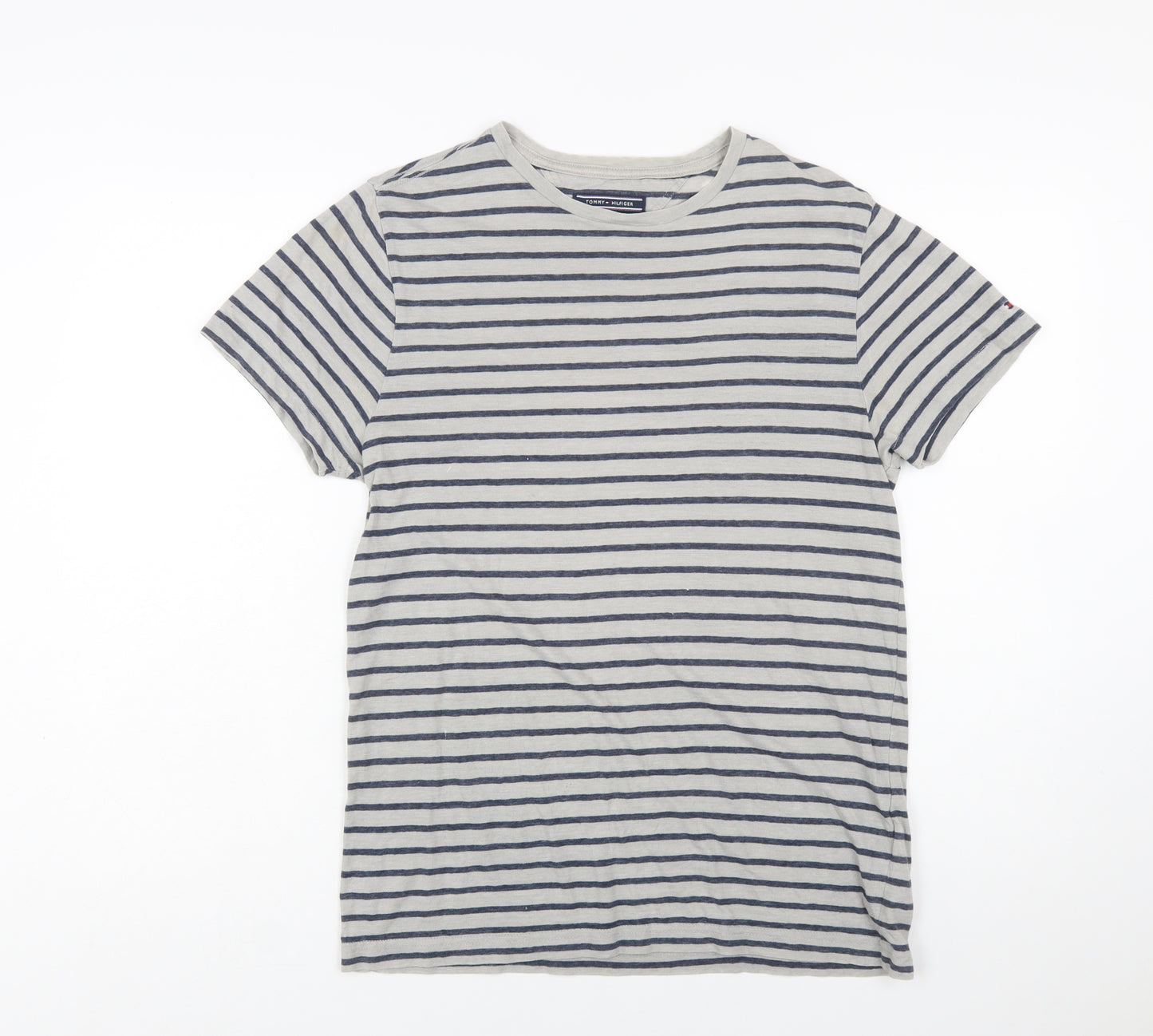 Tommy Hilfiger Men's Grey Striped Cotton Crew Neck T-Shirt Size S