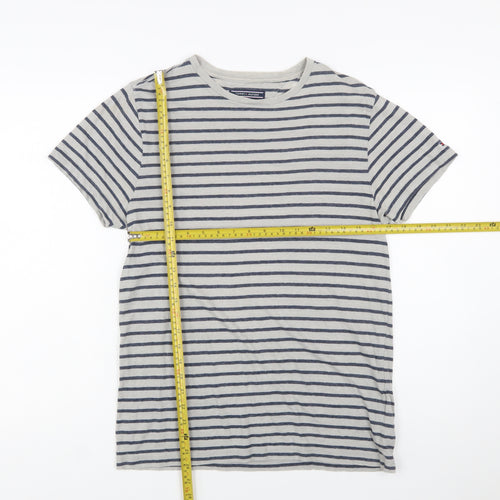 Tommy Hilfiger Men's Grey Striped Cotton Crew Neck T-Shirt Size S