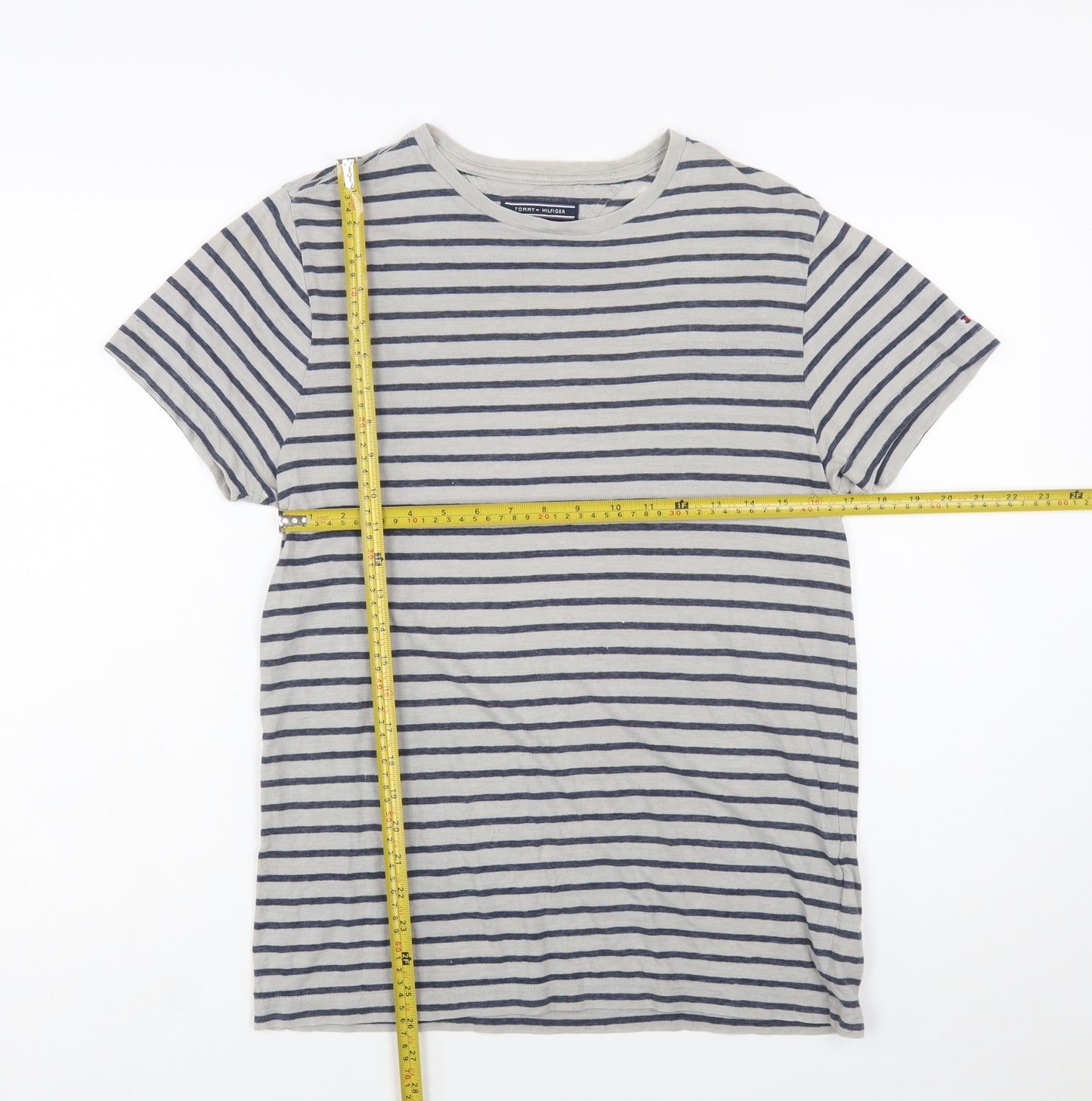 Tommy Hilfiger Men's Grey Striped Cotton Crew Neck T-Shirt Size S