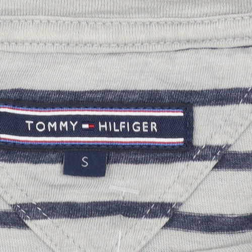 Tommy Hilfiger Men's Grey Striped Cotton Crew Neck T-Shirt Size S
