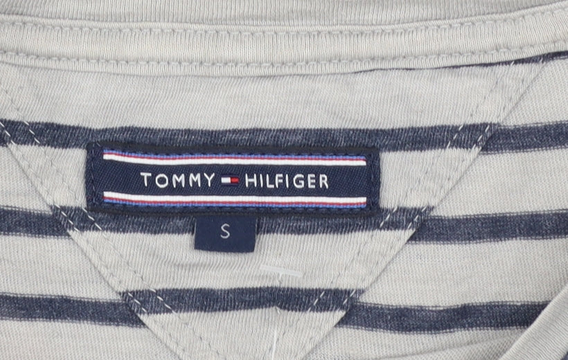 Tommy Hilfiger Men's Grey Striped Cotton Crew Neck T-Shirt Size S