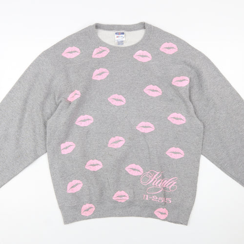 Jerzees Womens Grey Pink Lips Pullover Sweatshirt Size M