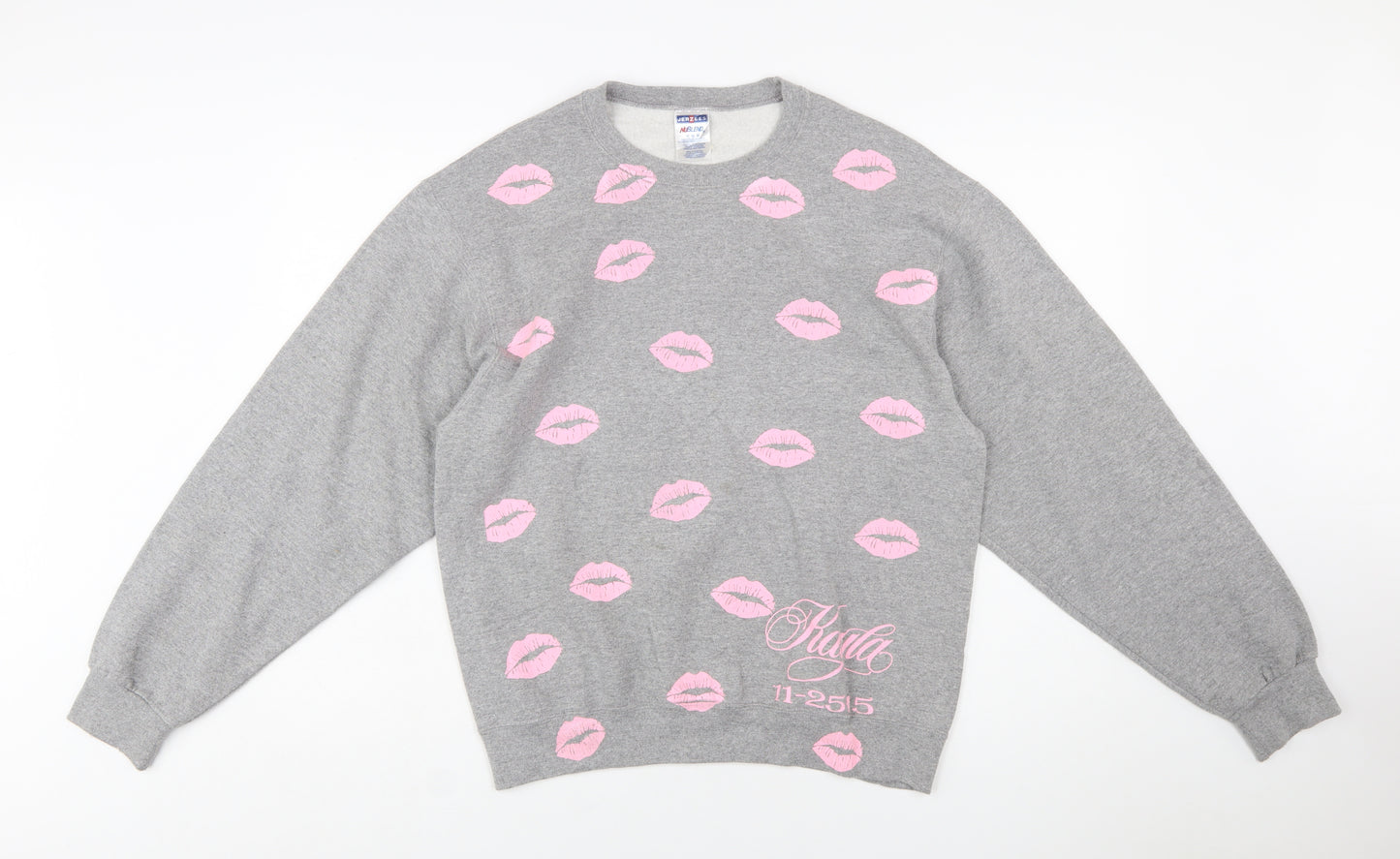 Jerzees Womens Grey Pink Lips Pullover Sweatshirt Size M