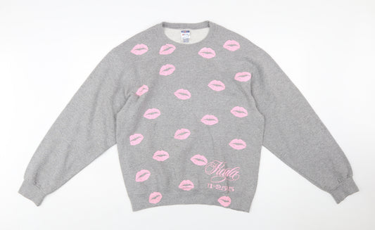 Jerzees Womens Grey Pink Lips Pullover Sweatshirt Size M