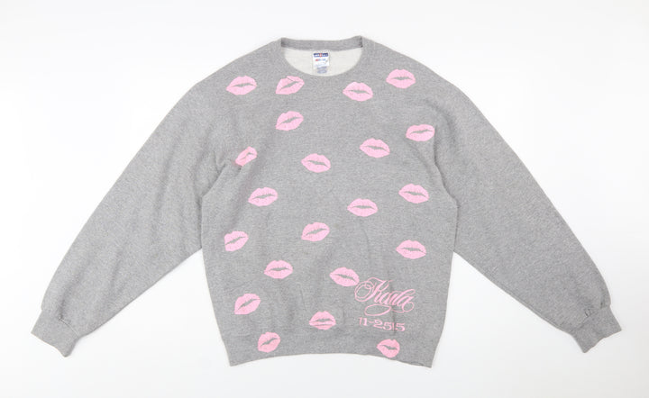 Jerzees Womens Grey Pink Lips Pullover Sweatshirt Size M