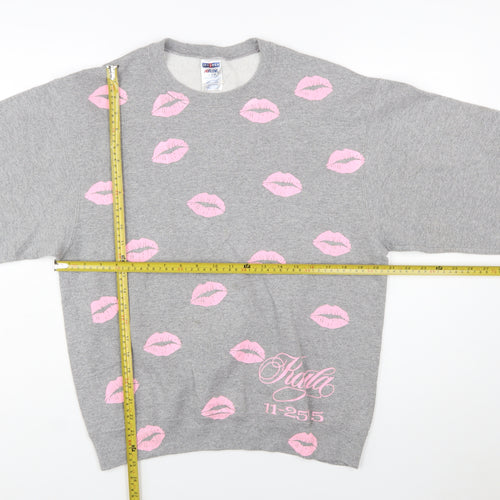 Jerzees Womens Grey Pink Lips Pullover Sweatshirt Size M