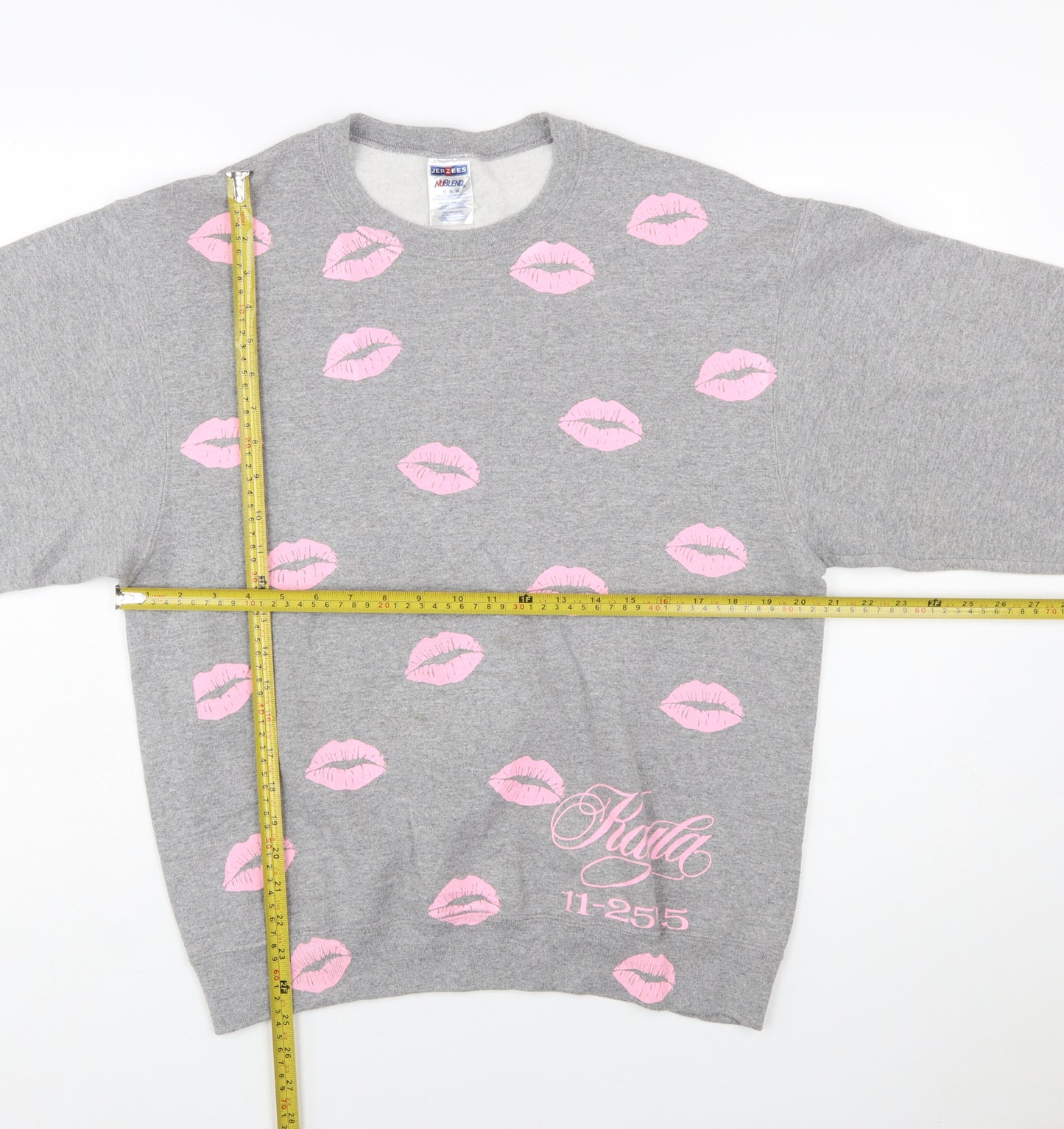 Jerzees Womens Grey Pink Lips Pullover Sweatshirt Size M