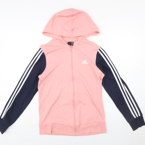 Adidas Womens Pink & Navy Full Zip Hoodie S 8-10 Sportswear