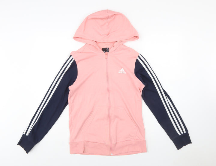Adidas Womens Pink & Navy Full Zip Hoodie S 8-10 Sportswear