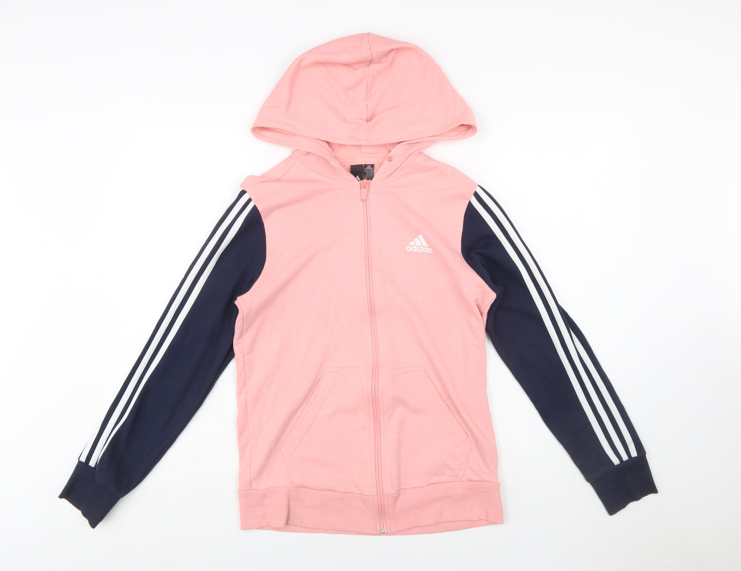Adidas Womens Pink & Navy Full Zip Hoodie S 8-10 Sportswear