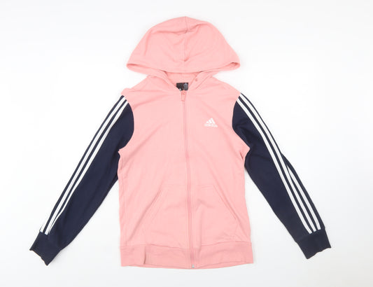 Adidas Womens Pink & Navy Full Zip Hoodie S 8-10 Sportswear