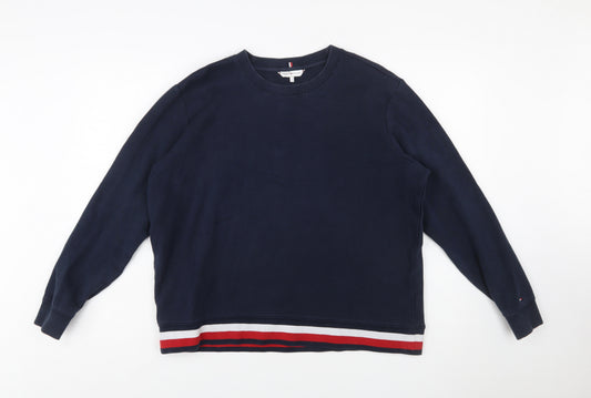Tommy Hilfiger Womens Navy Blue Sweatshirt L Cotton Blend Crew Neck