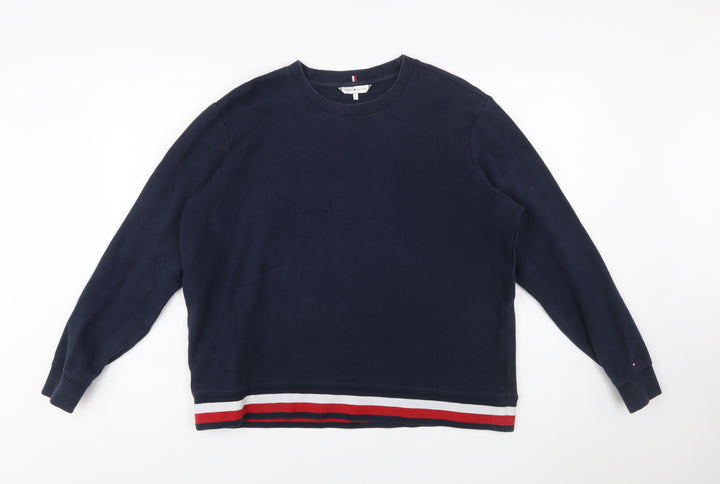 Tommy Hilfiger Womens Navy Blue Sweatshirt L Cotton Blend Crew Neck