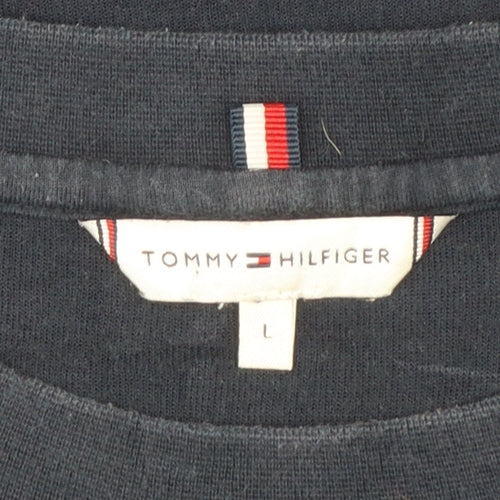 Tommy Hilfiger Womens Navy Blue Sweatshirt L Cotton Blend Crew Neck