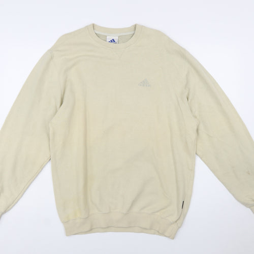 Adidas Men's Beige Pullover Sweatshirt Size S Crew Neck Logo