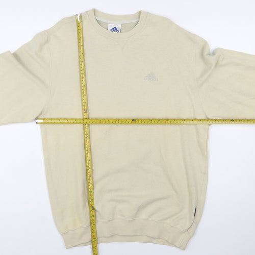Adidas Men's Beige Pullover Sweatshirt Size S Crew Neck Logo
