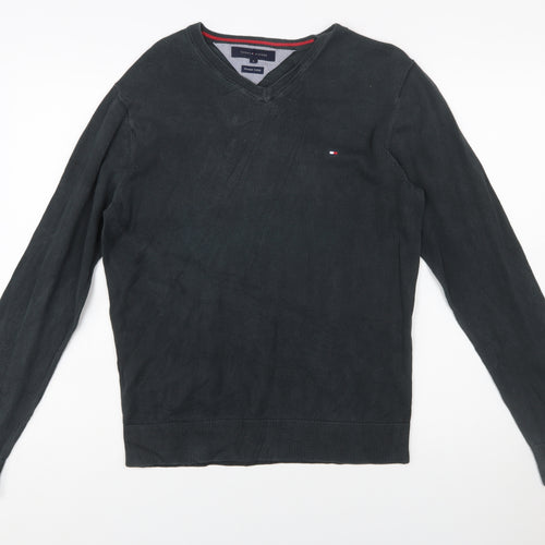 Tommy Hilfiger Men's Black V-Neck Cotton Jumper Size S