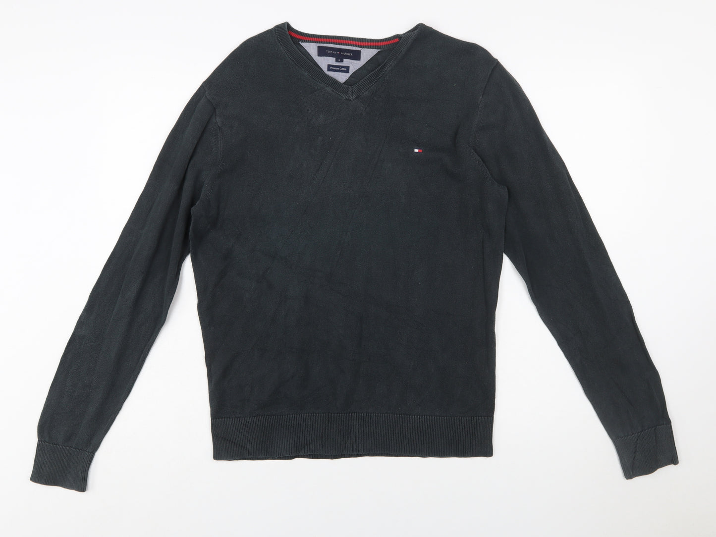Tommy Hilfiger Men's Black V-Neck Cotton Jumper Size S