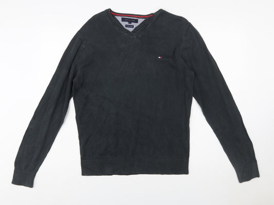 Tommy Hilfiger Men's Black V-Neck Cotton Jumper Size S