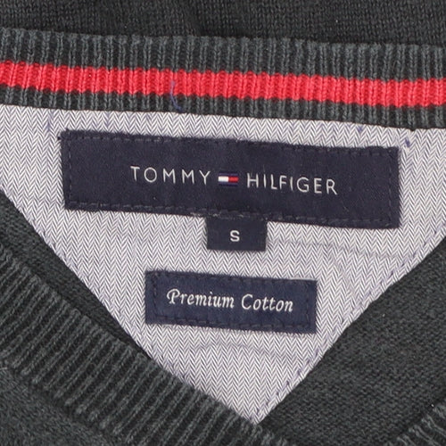 Tommy Hilfiger Men's Black V-Neck Cotton Jumper Size S