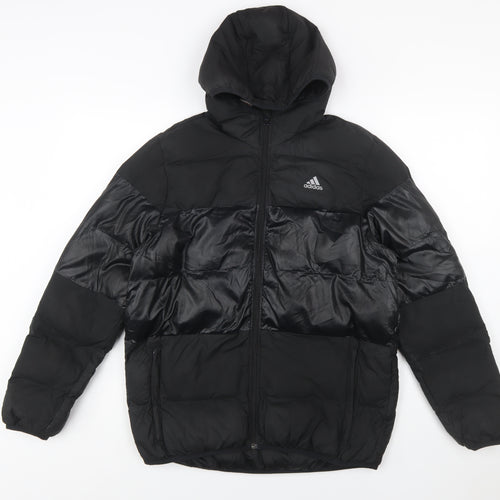 Adidas Boys Black 13-14 Years Hooded Puffer Jacket Winter Coat