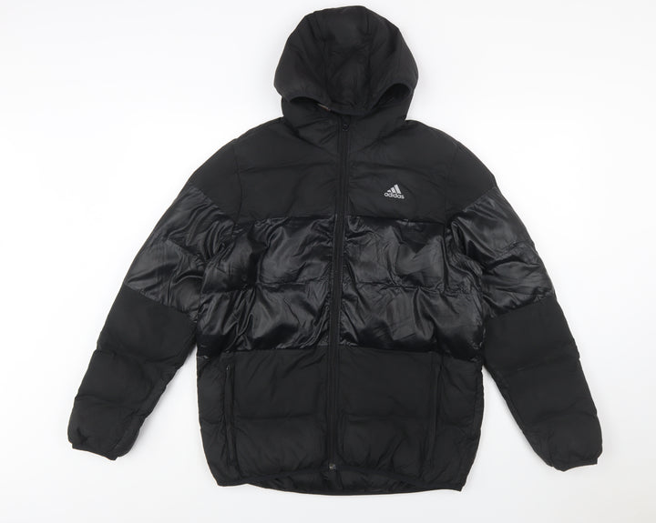 Adidas Boys Black 13-14 Years Hooded Puffer Jacket Winter Coat