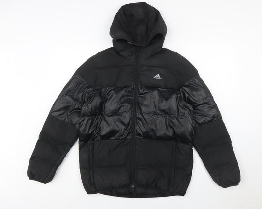 Adidas Boys Black 13-14 Years Hooded Puffer Jacket Winter Coat
