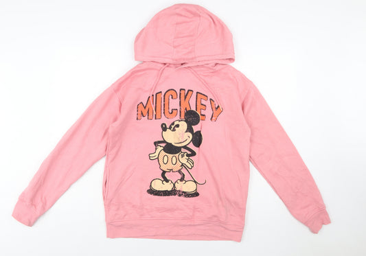 Disney Womens Pink Mickey Mouse Pullover Hoodie 2XS