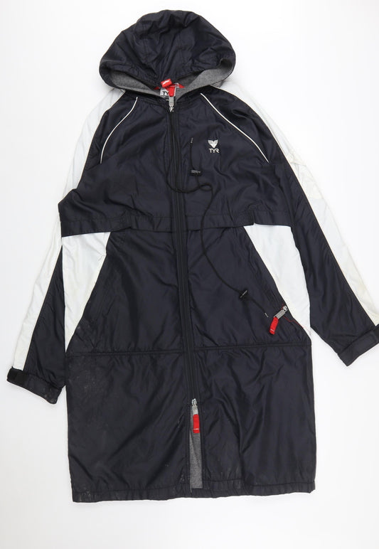 TYR Men's Black S Swimming Parka Coat Hooded Lined Water Resistant