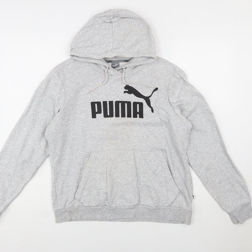 Puma Womens Grey XL Pullover Hoodie Sweatshirt Logo Cotton Blend