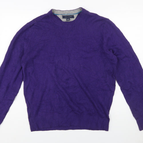 Tommy Hilfiger Men's Purple Cotton Crew Neck Pullover Jumper L