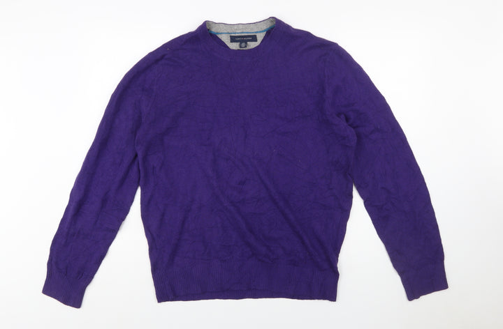Tommy Hilfiger Men's Purple Cotton Crew Neck Pullover Jumper L