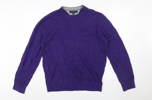 Tommy Hilfiger Men's Purple Cotton Crew Neck Pullover Jumper L