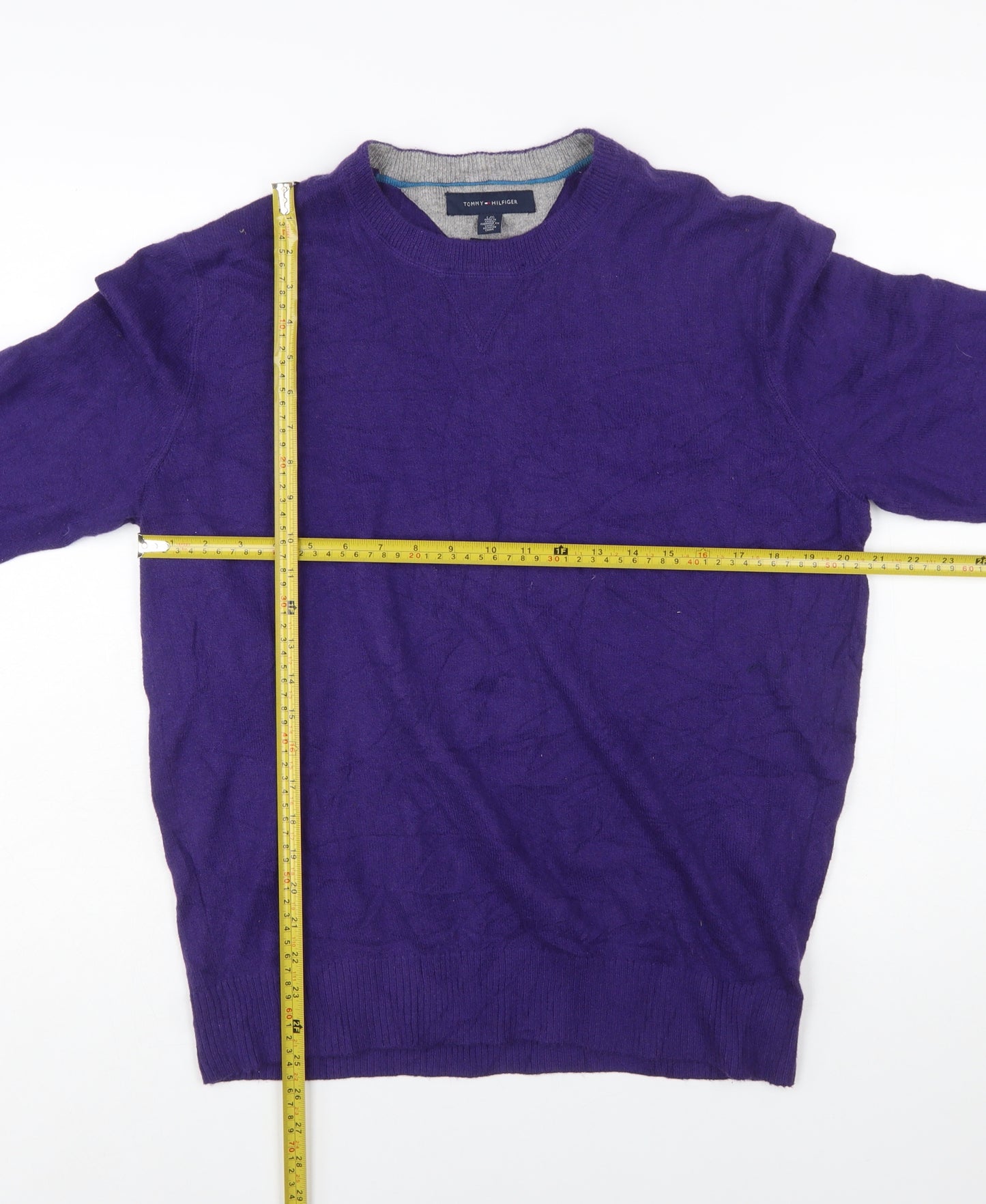 Tommy Hilfiger Men's Purple Cotton Crew Neck Pullover Jumper L