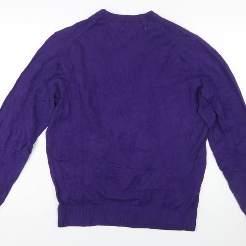 Tommy Hilfiger Men's Purple Cotton Crew Neck Pullover Jumper L