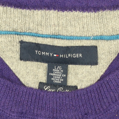 Tommy Hilfiger Men's Purple Cotton Crew Neck Pullover Jumper L
