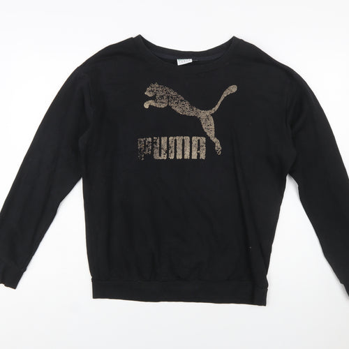 Puma Womens Black Sequin Logo Pullover Sweatshirt Size L UK 14