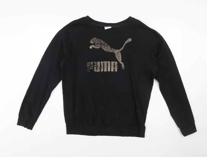 Puma Womens Black Sequin Logo Pullover Sweatshirt Size L UK 14