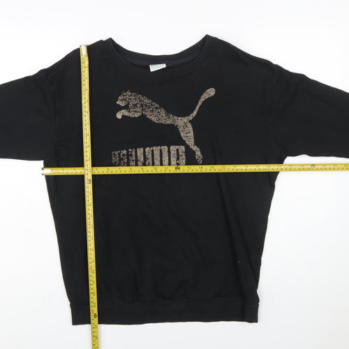 Puma Womens Black Sequin Logo Pullover Sweatshirt Size L UK 14